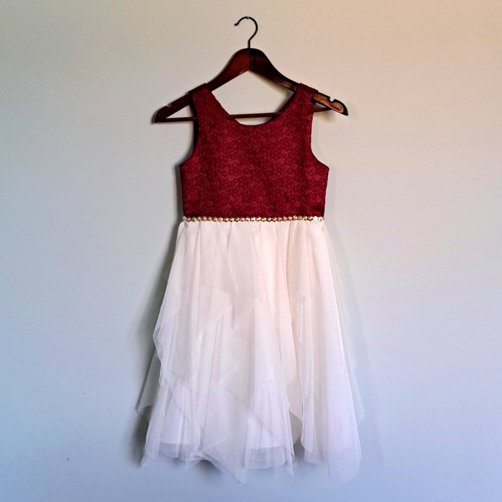 American Princess Girls Formal Party Holiday Dress Lace Top Layered Skirt Sz 10